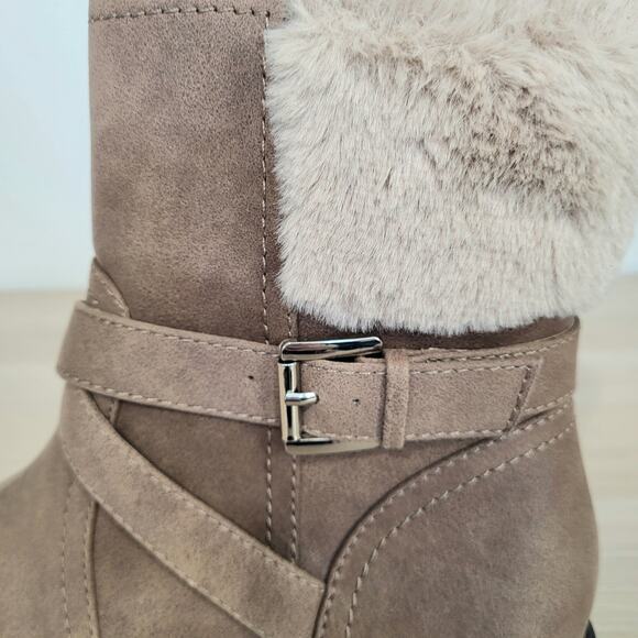 DV By Dolce Vita Oaklyn Faux Leather Boots Brown Fur Round Toe Zip Buckle 8.5 - Picture 6 of 9